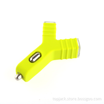 Unique Universal Y-Shaped Dual USB Output Car Charger - Lime Green